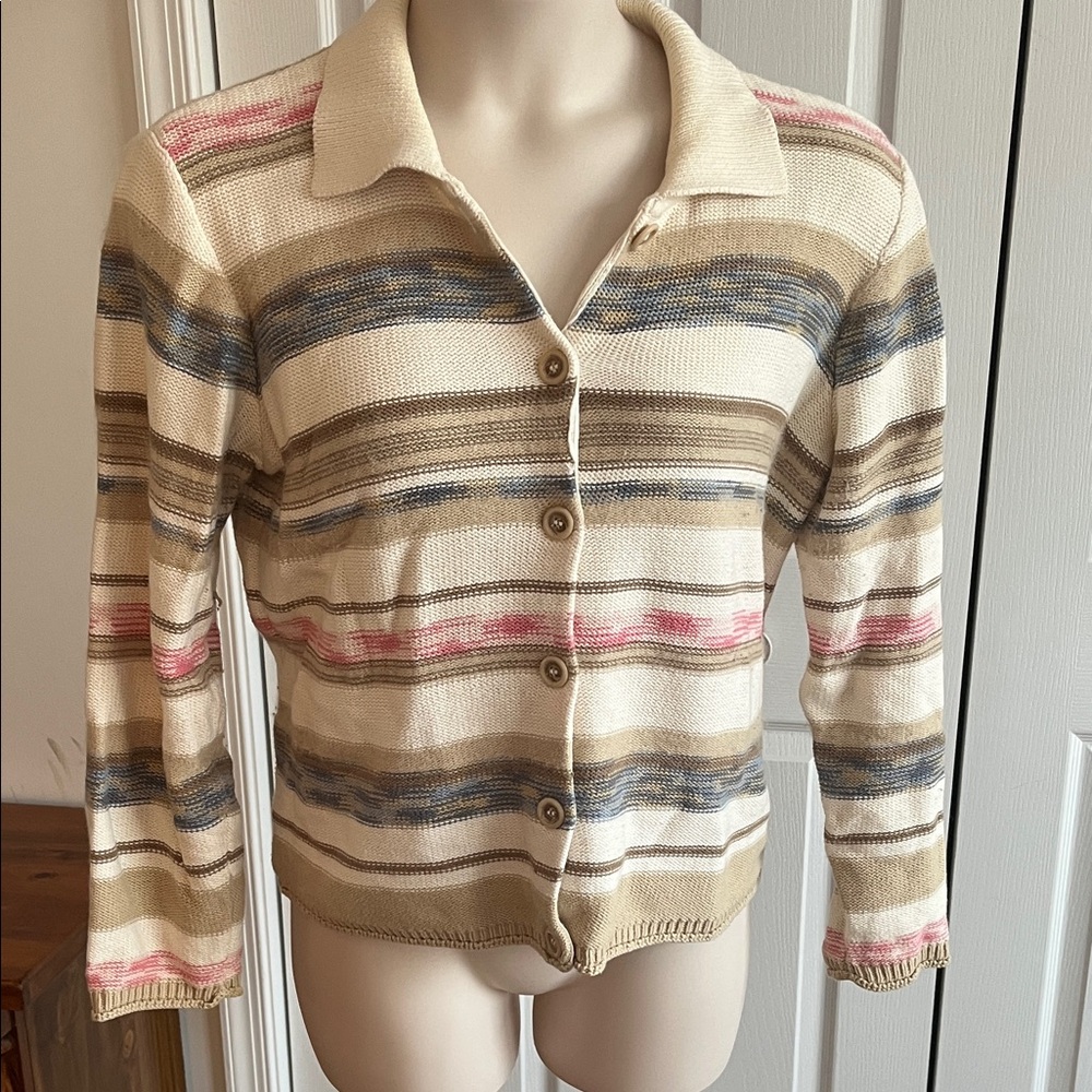 Liz Claiborne Vintage Striped Button-Up Cardigan
